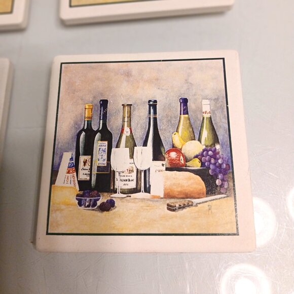 Frank Lloyd Wright Wine Bottles With Fruit And Bread Absorbent Coasters Set of 4 - Picture 3 of 9